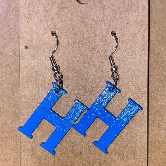 ☀️3/$12☀️ Letter “H” Earrings with Sterling Silver Hooks. (Blue) - Picture 1 of 3
